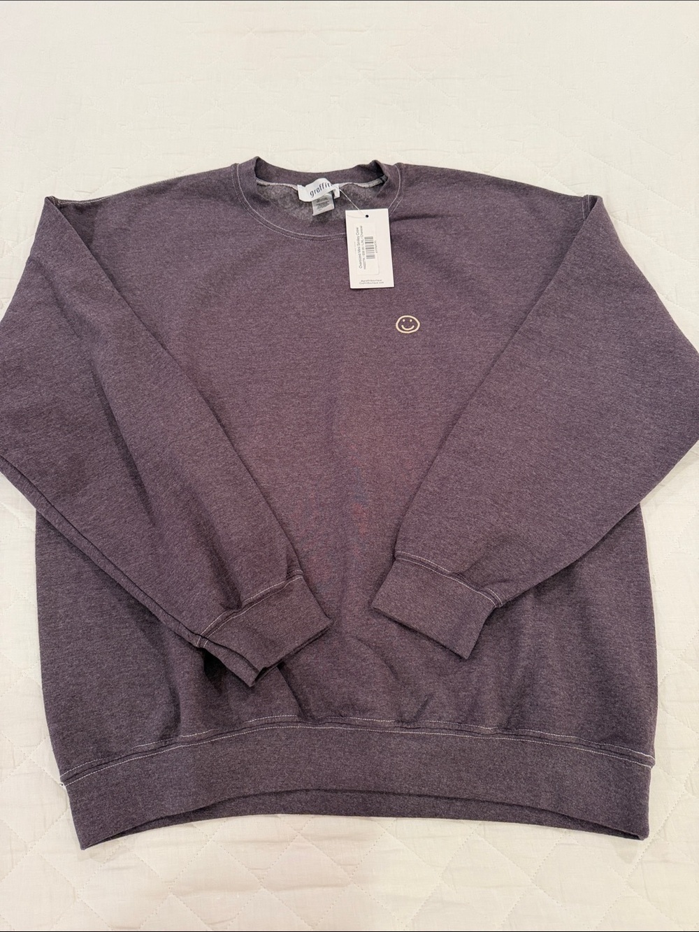 Raffi Men's Crewneck Sweater in Deep Plum with Small Embroidered Smiley
